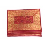 Indian Silk Table Runner with 6 Placemats & 6 Coaster in Red Color Size 16*62